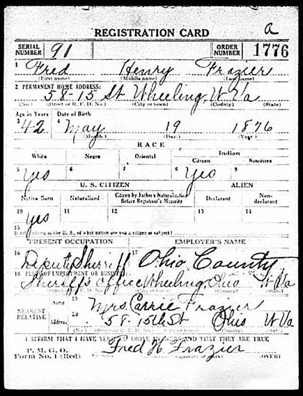 WW1 1917 Draft Reg Card Fred H. Frazier 1